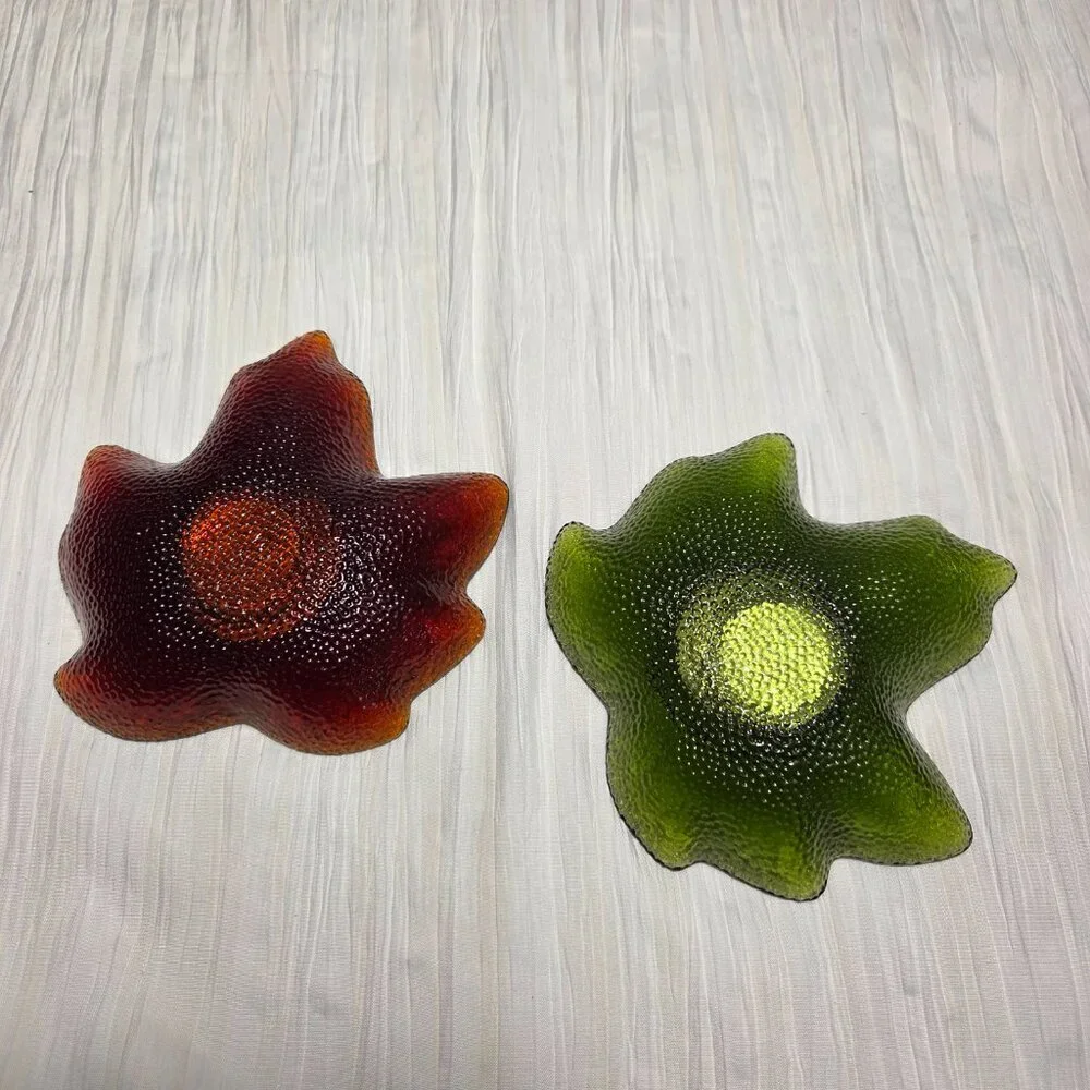 Pebbled Textured Orange Green Maple Leaf Tealights Fall Autumn Thanksgiving